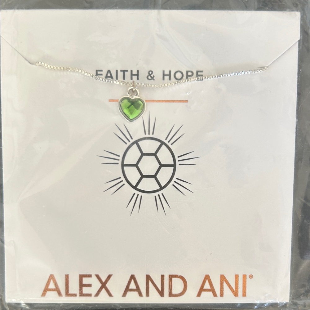 Alex and Ani Silver Peridot Green Heart Necklace August Birthstone